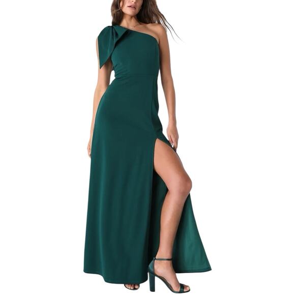 NWT Lulus Revel in the Moment Emerald Green One-Shoulder Maxi Dress Size Medium - Picture 1 of 10